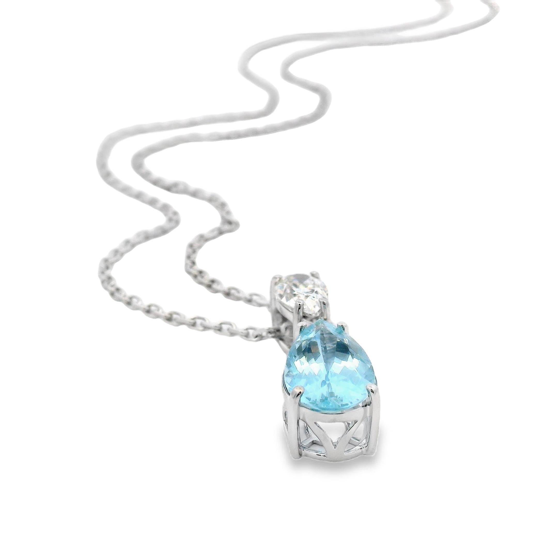Aquamarine and Diamond Pendant 2.95ct Pear with 1ct Diamond in 14K White Gold en vente 1