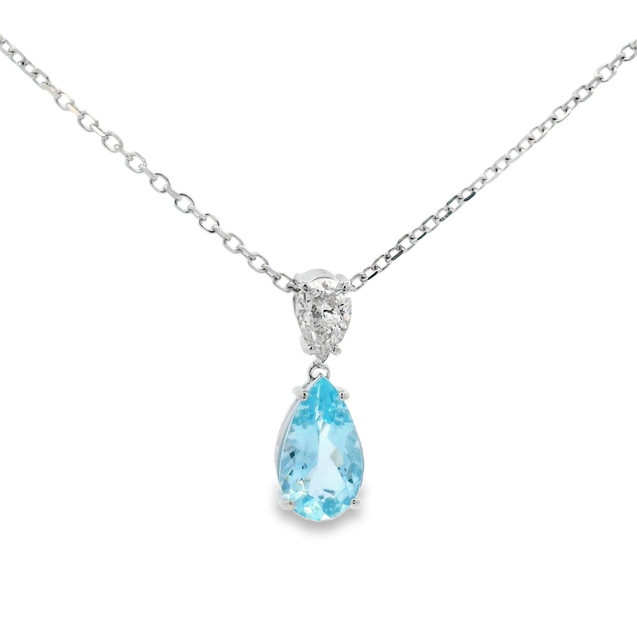 Aquamarine and Diamond Pendant 2.95ct Pear with 1ct Diamond in 14K White Gold en vente 2