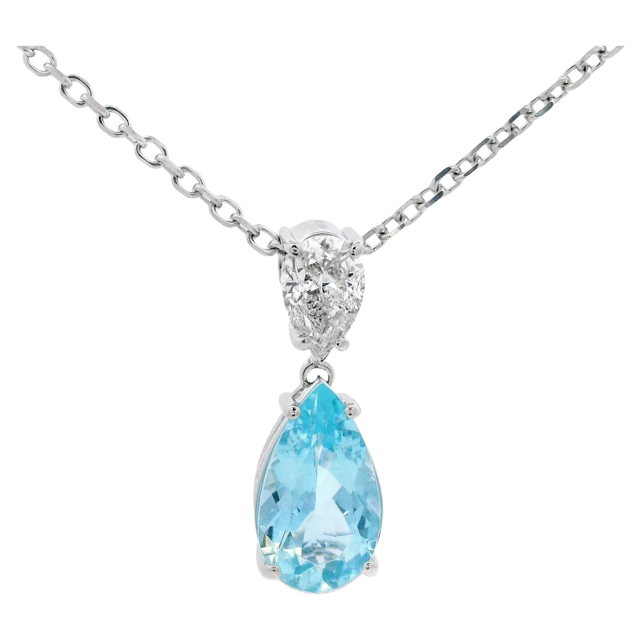 Aquamarine and Diamond Pendant, 2.95ct Pear with 1ct Diamond in 14K White Gold