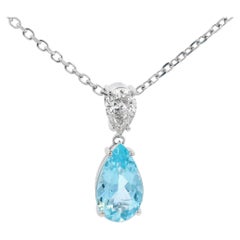 Aquamarine and Diamond Pendant, 2.95ct Pear with 1ct Diamond in 14K White Gold