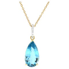 Aquamarine and Diamond Pendant, 8.28 Carats in 18k Yellow and White Gold