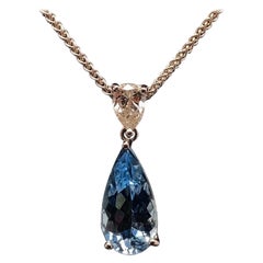Aquamarine and Diamond Pendant and Chain 18 Karat White Gold
