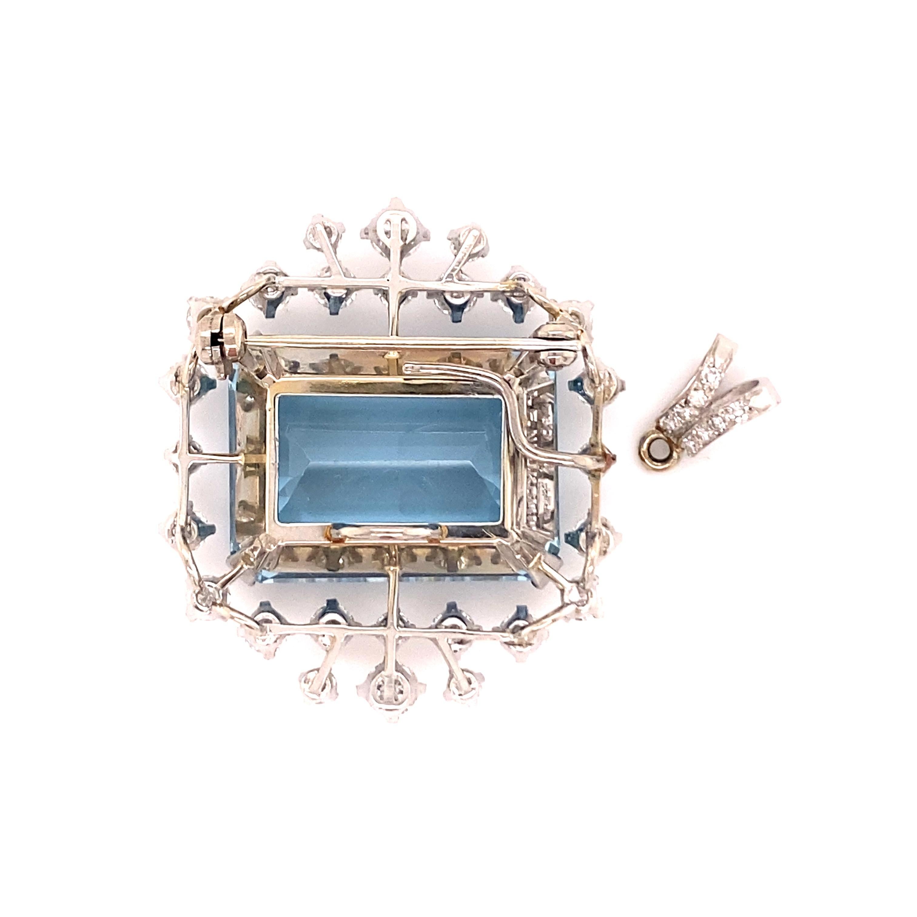 Aquamarine and Diamond Pendant/Brooch in 18 Karat White Gold by J. F. Neukomm 2
