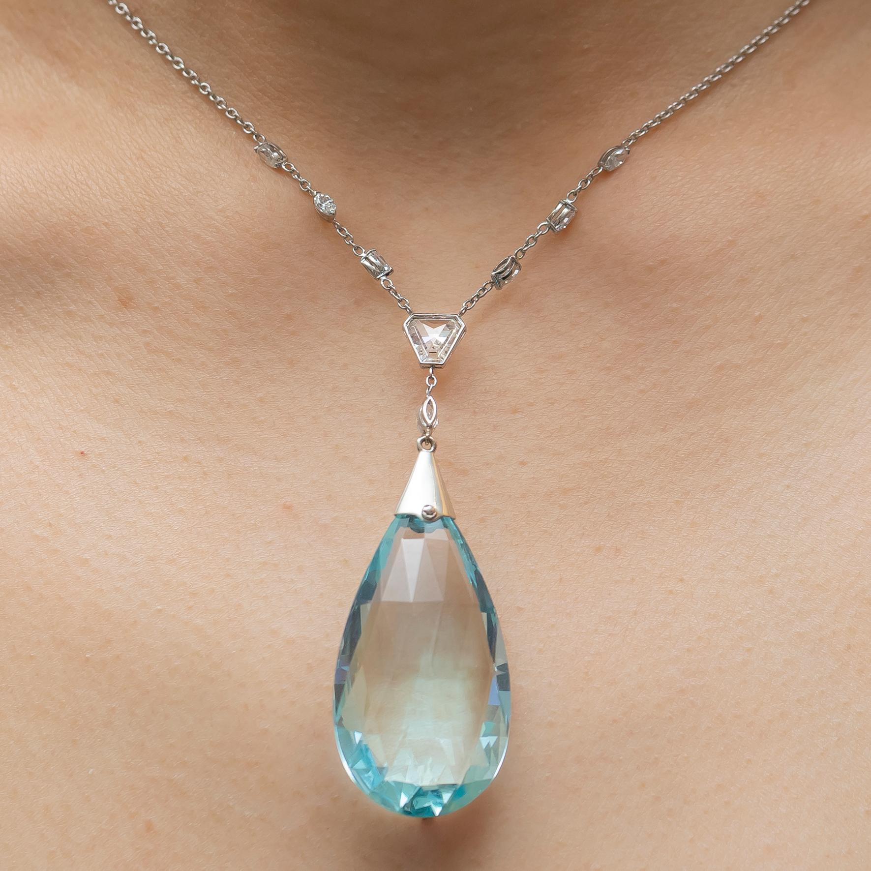 Art Deco Aquamarine and Diamond Pendant