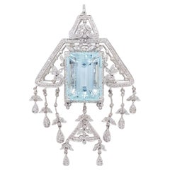 Aquamarine and Diamond Pendant in 18k White Gold