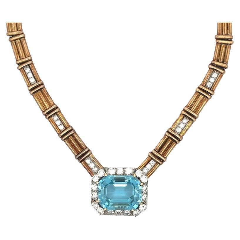 Aquamarine and Diamond Pendant Necklace en venta