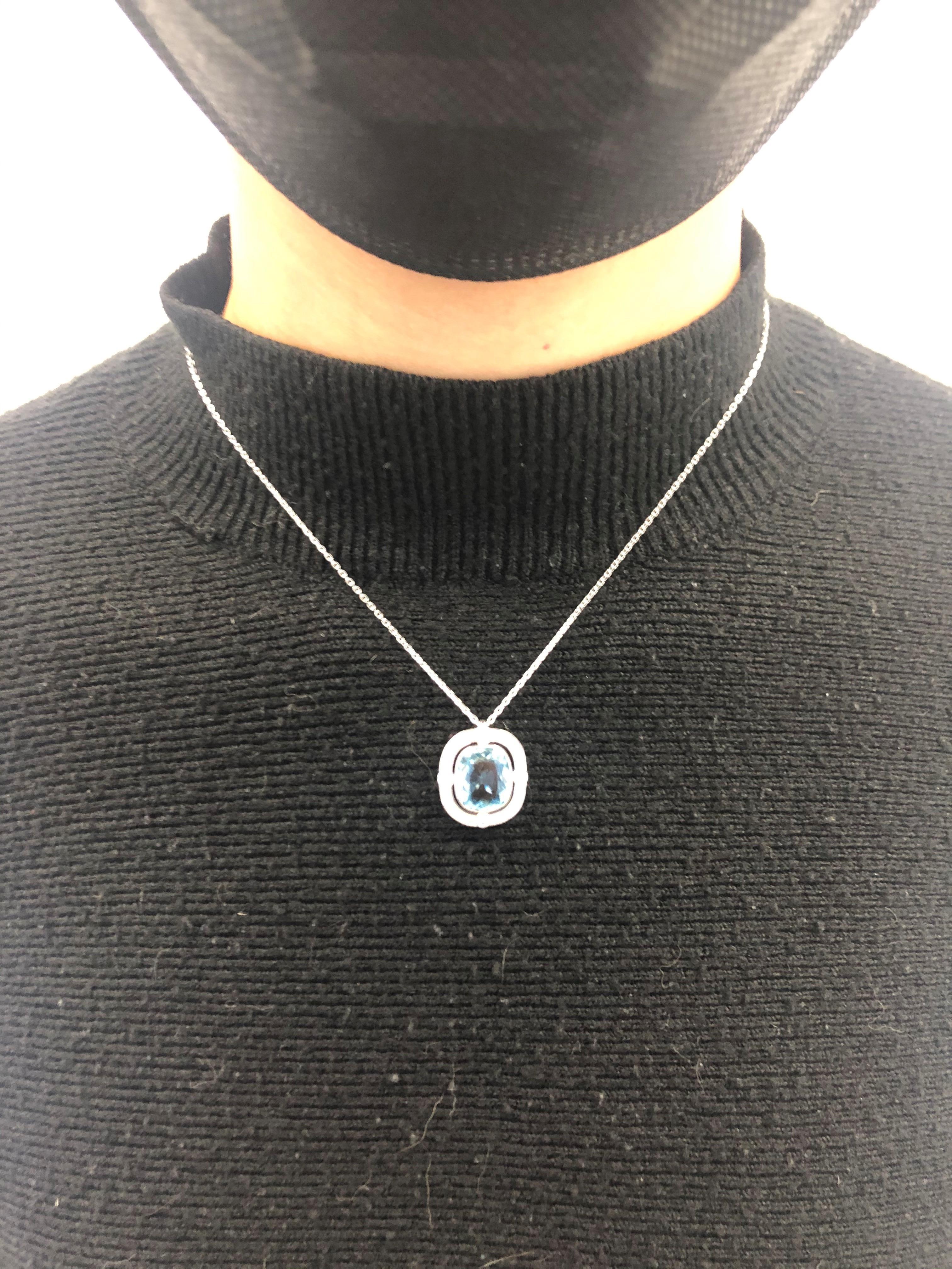 Aquamarine and Diamond Pendant Necklace in Platinum 950 and 18 Karat White Gold 4