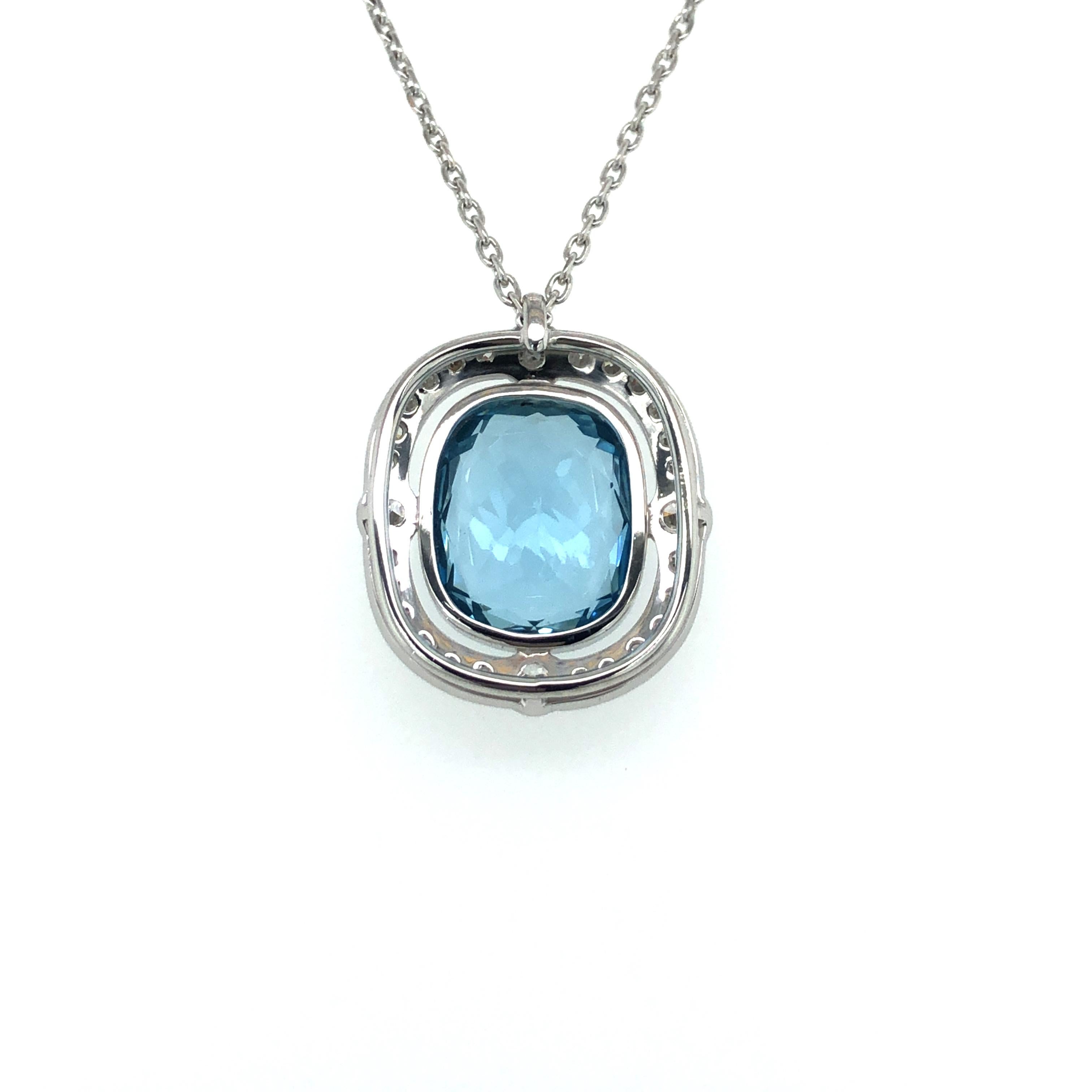 Aquamarine and Diamond Pendant Necklace in Platinum 950 and 18 Karat White Gold 1