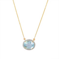 14k Yellow Gold Aquamarine Pendant Necklace with Diamonds, 5.48 Cts