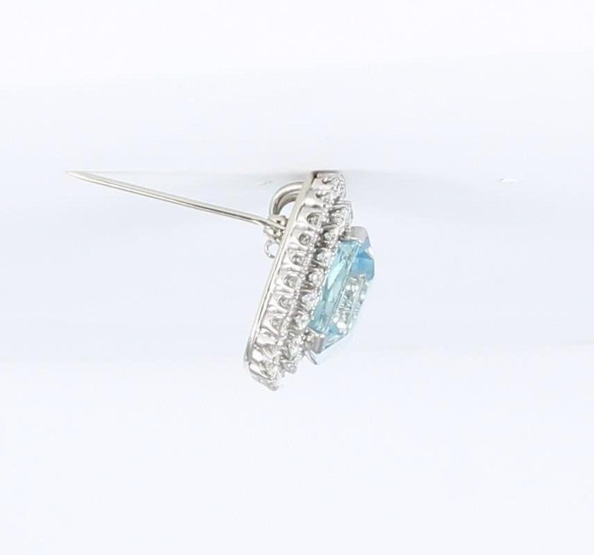 Modern Aquamarine and Diamond Pin/Pendant Set in 14 Karat White Gold