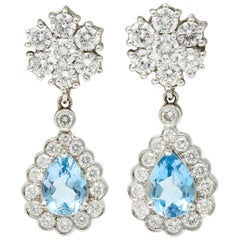 Aquamarine and Diamond Platinum 18 Karat White Gold Convertible Drop Earrings