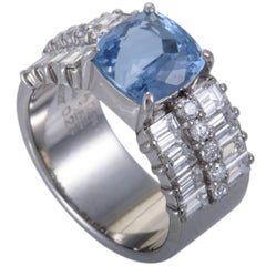 Aquamarine and Diamond Platinum Band Ring