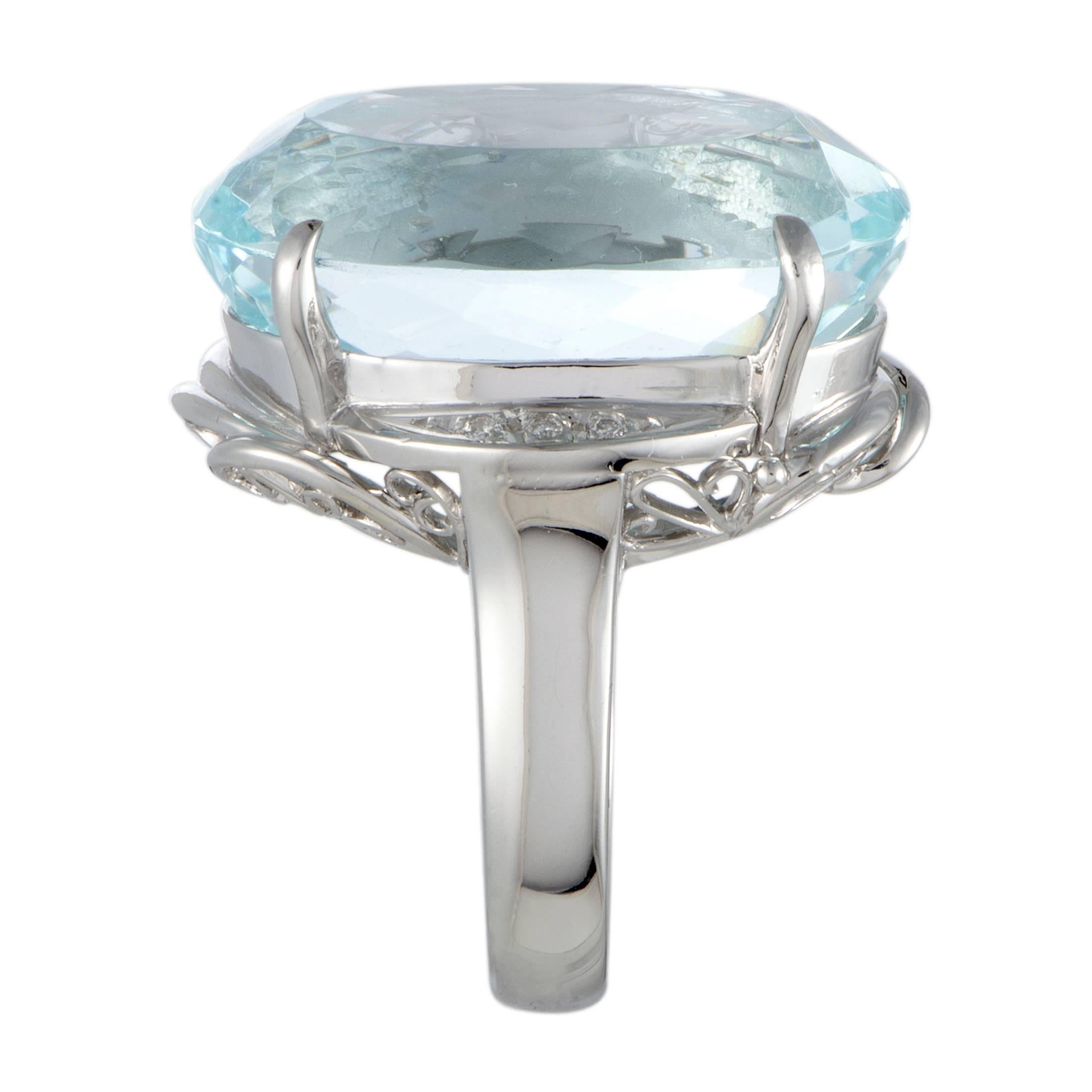 Oval Cut Aquamarine and Diamond Platinum Cocktail Ring