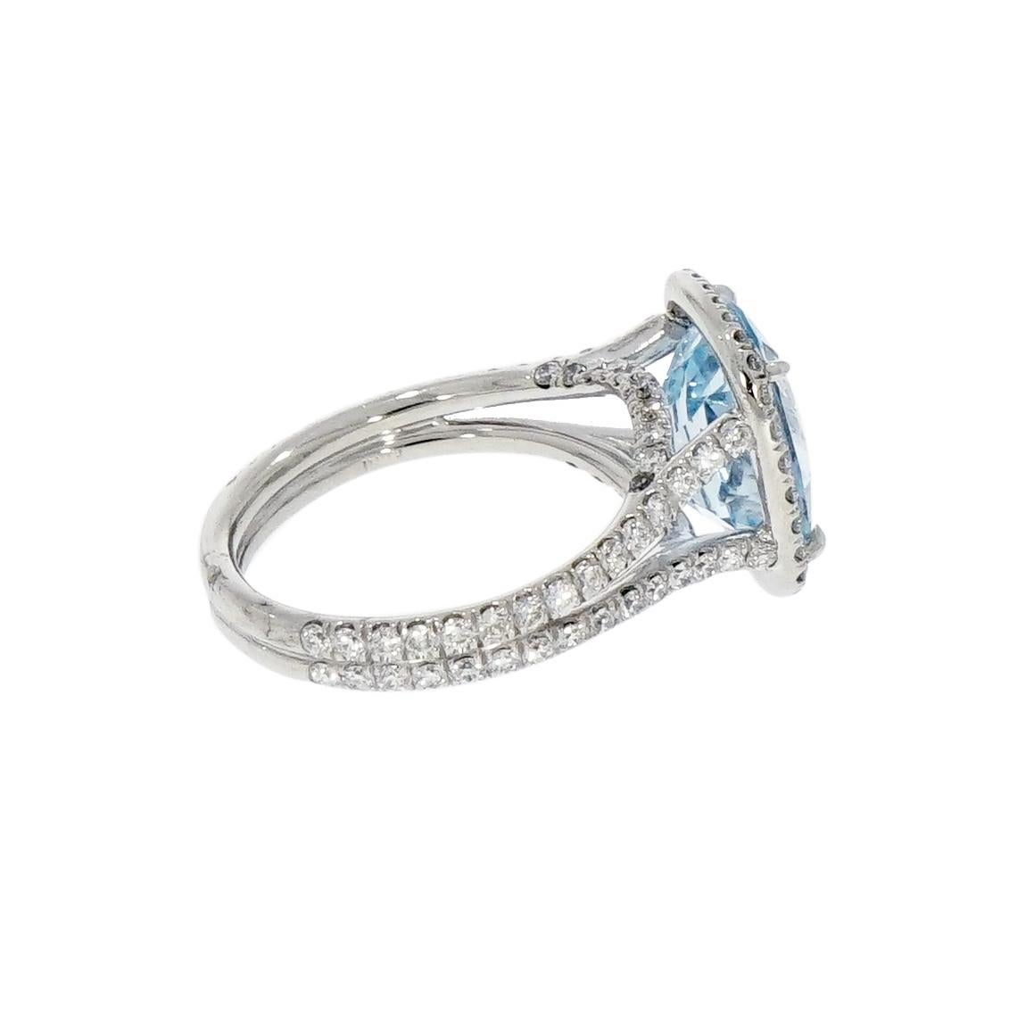 Women's Aquamarine and Diamond Platinum Cocktail Ring