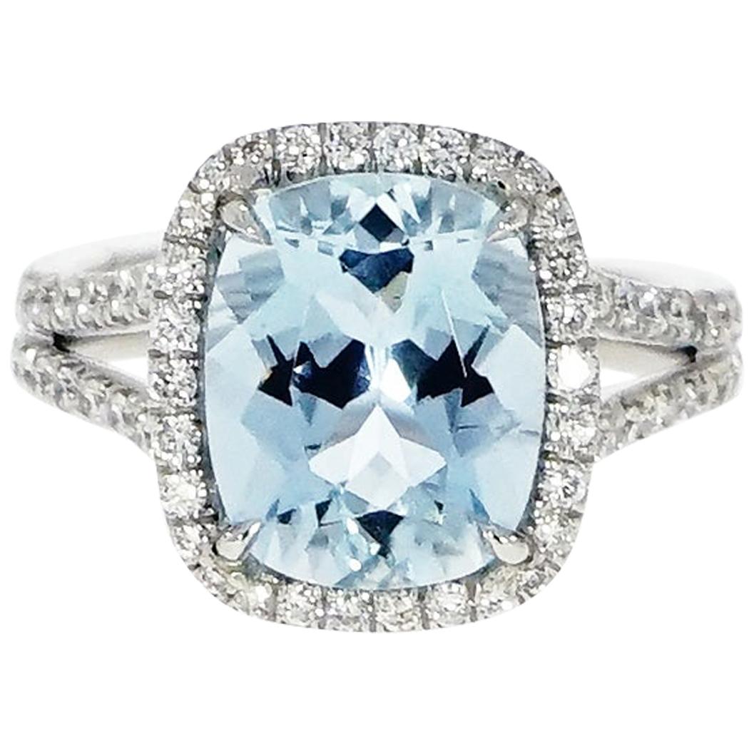 Aquamarine and Diamond Platinum Cocktail Ring