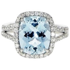 Aquamarine and Diamond Platinum Cocktail Ring