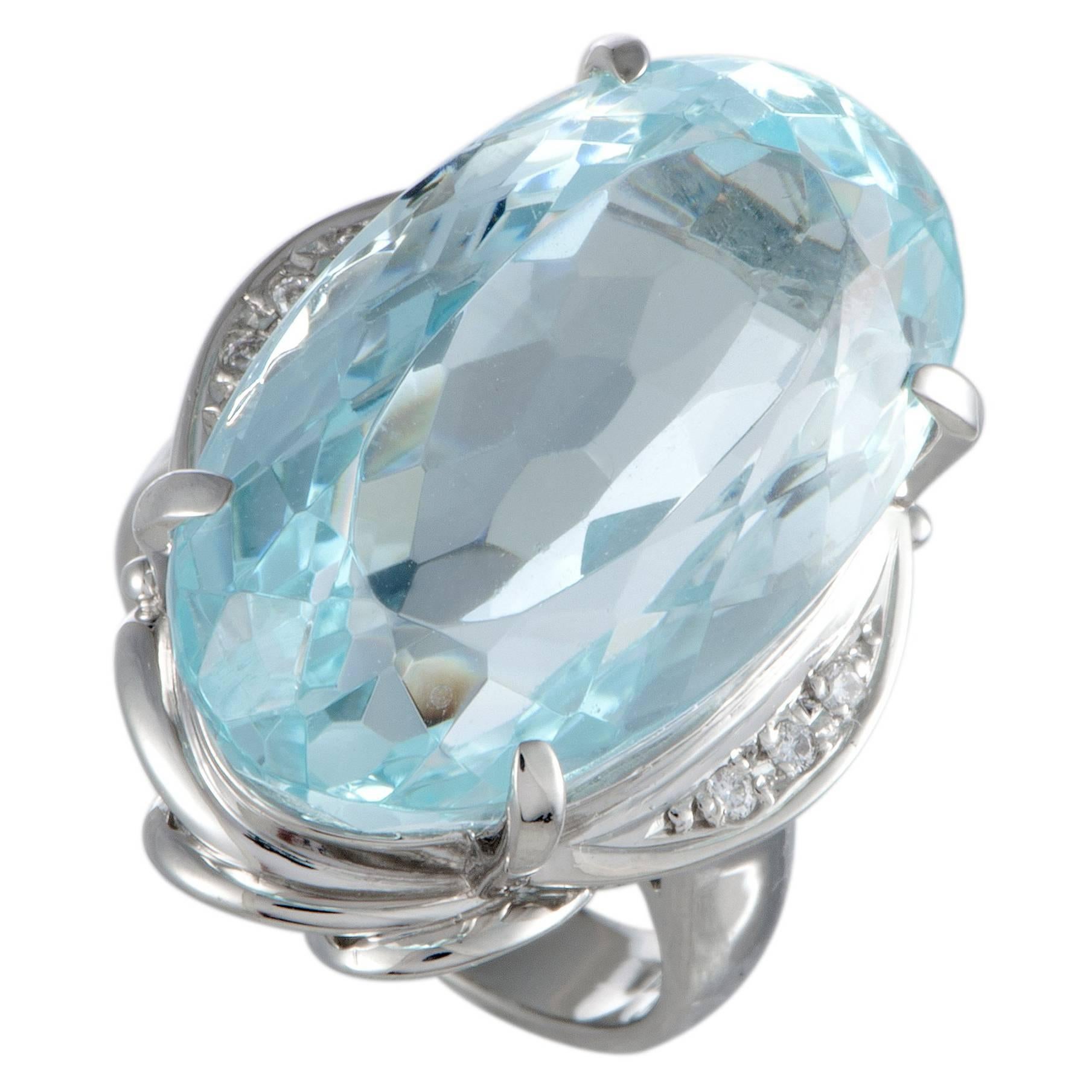 Aquamarine and Diamond Platinum Cocktail Ring
