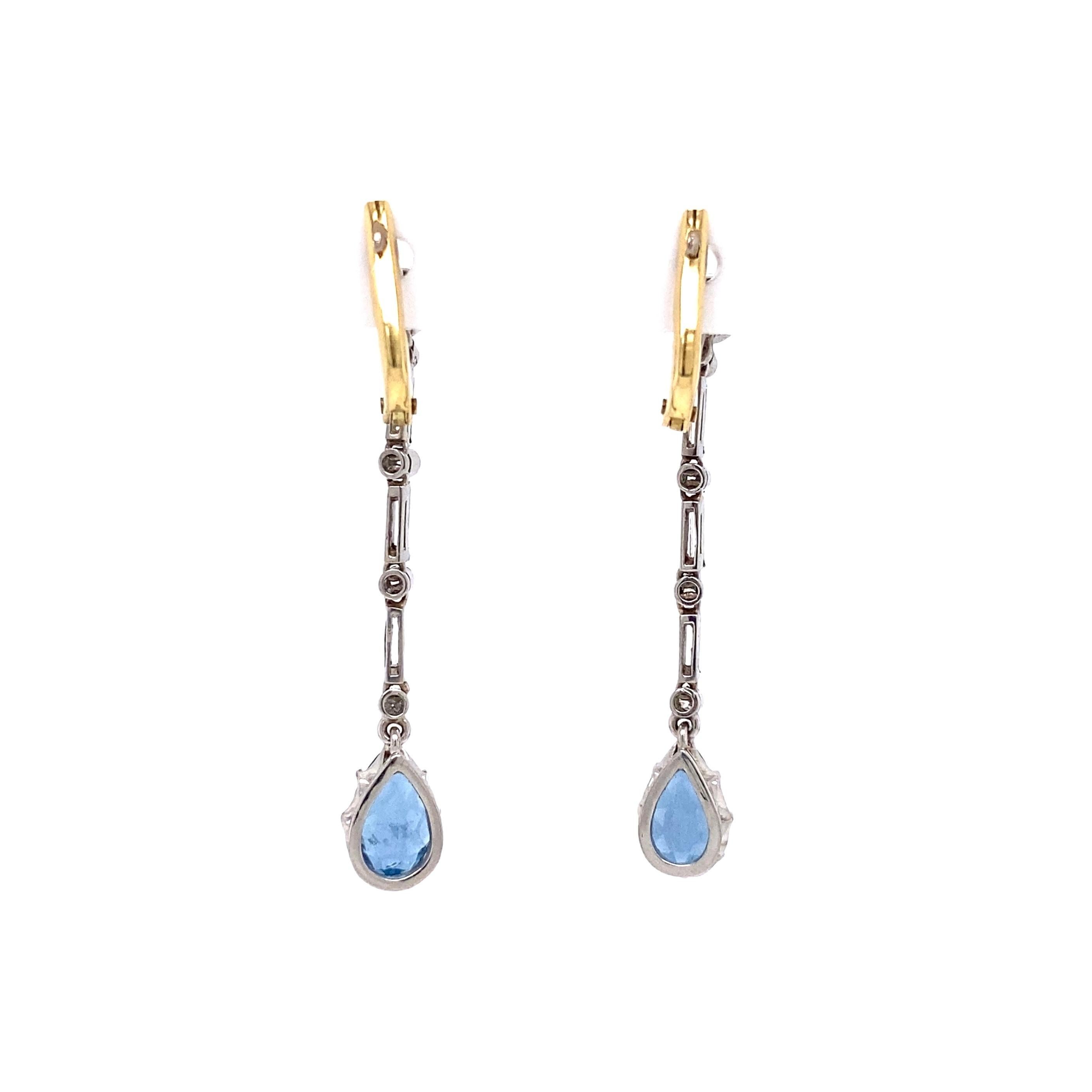 Modern Aquamarine and Diamond Platinum Drop Earrings Estate Fine Jewelry