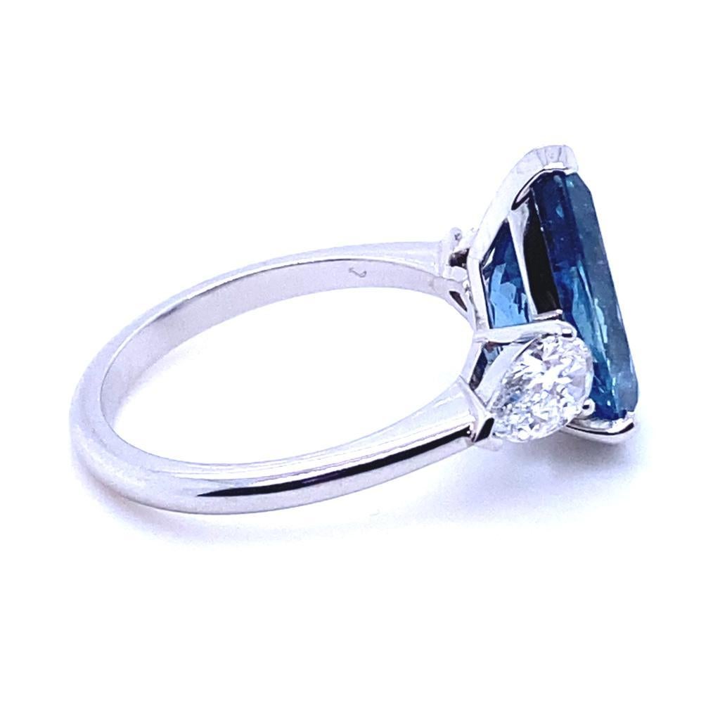 Modern Aquamarine and Diamond Platinum Engagement Ring For Sale