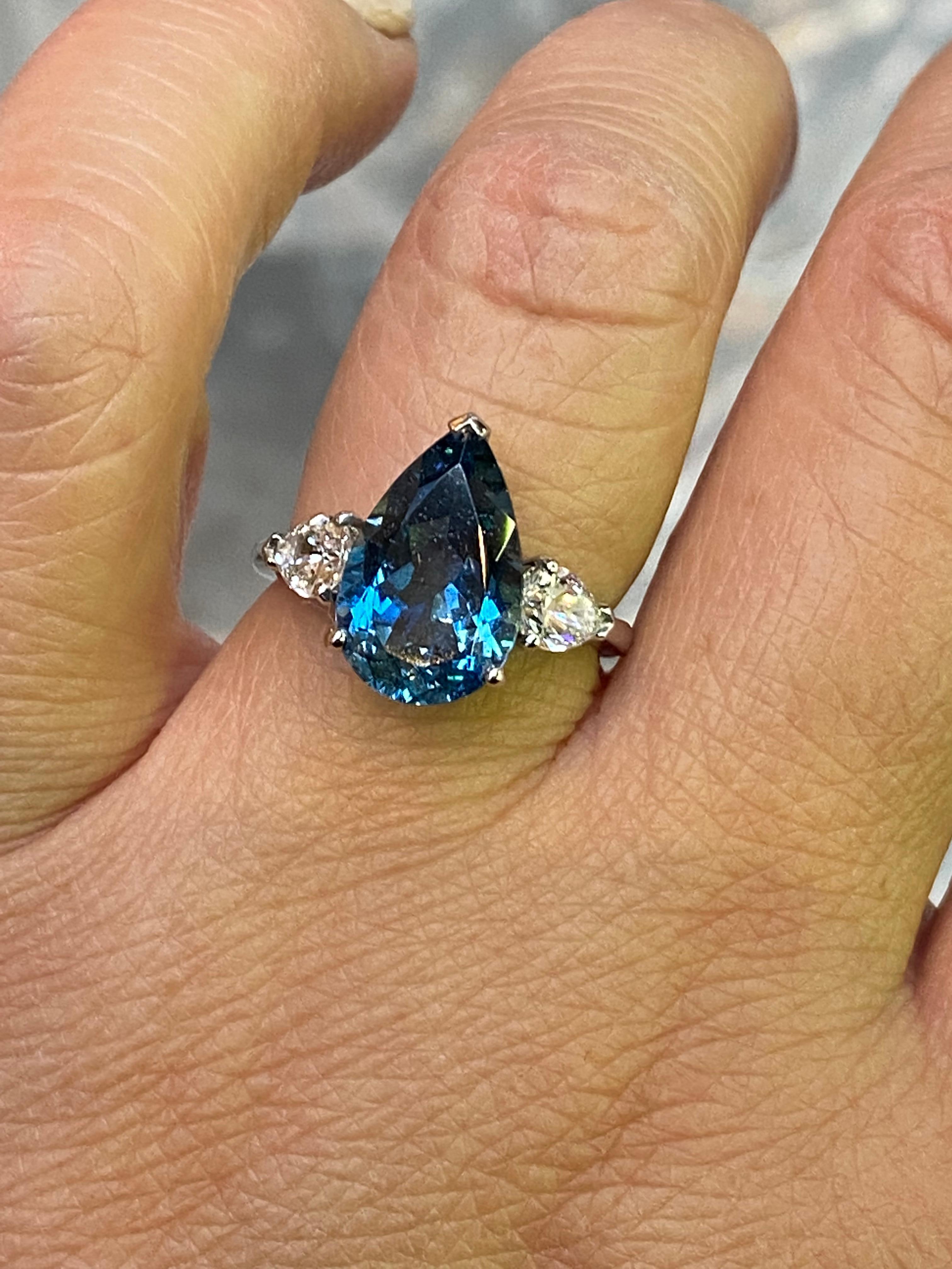 Oval Cut Aquamarine and Diamond Platinum Engagement Ring For Sale