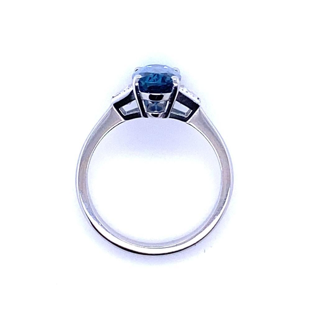Modern Aquamarine and Diamond Platinum Engagement Ring For Sale