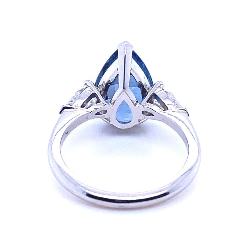 Aquamarine and Diamond Platinum Engagement Ring For Sale 1