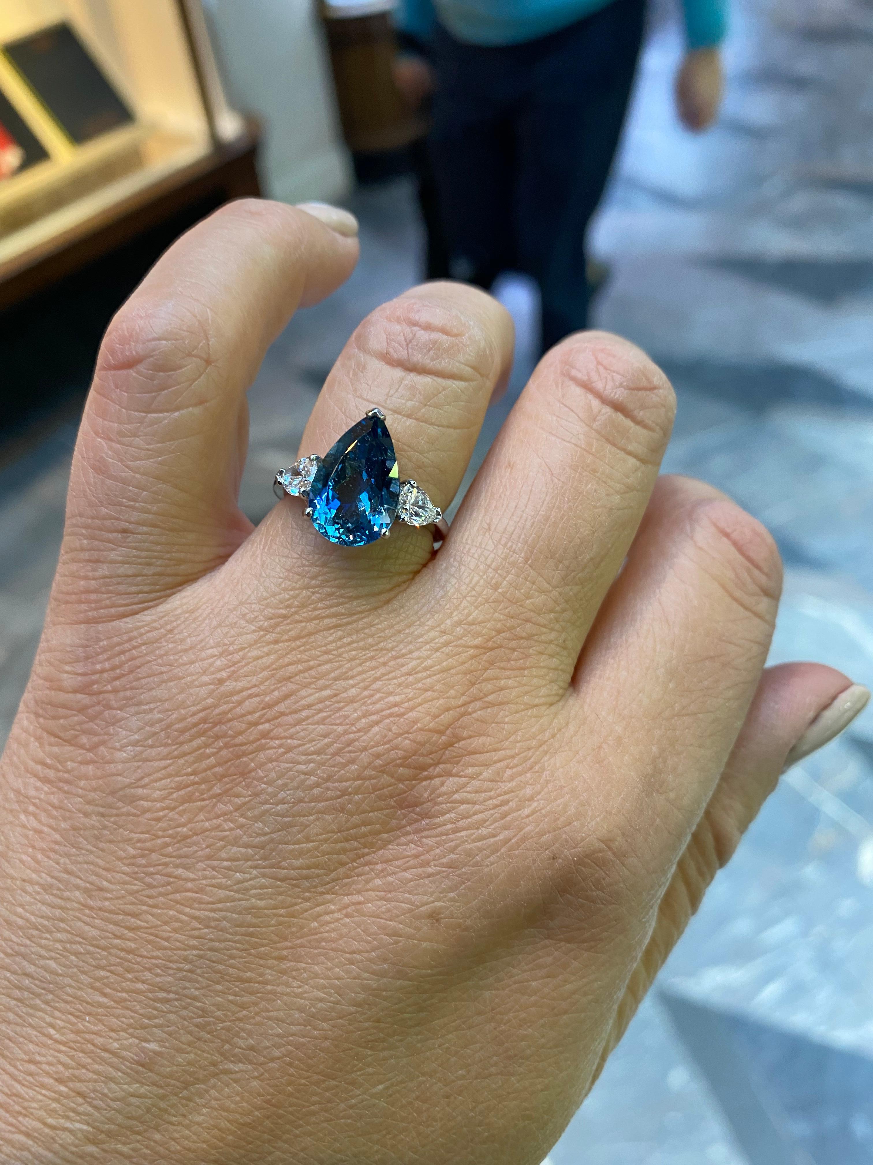 Aquamarine and Diamond Platinum Engagement Ring For Sale 2