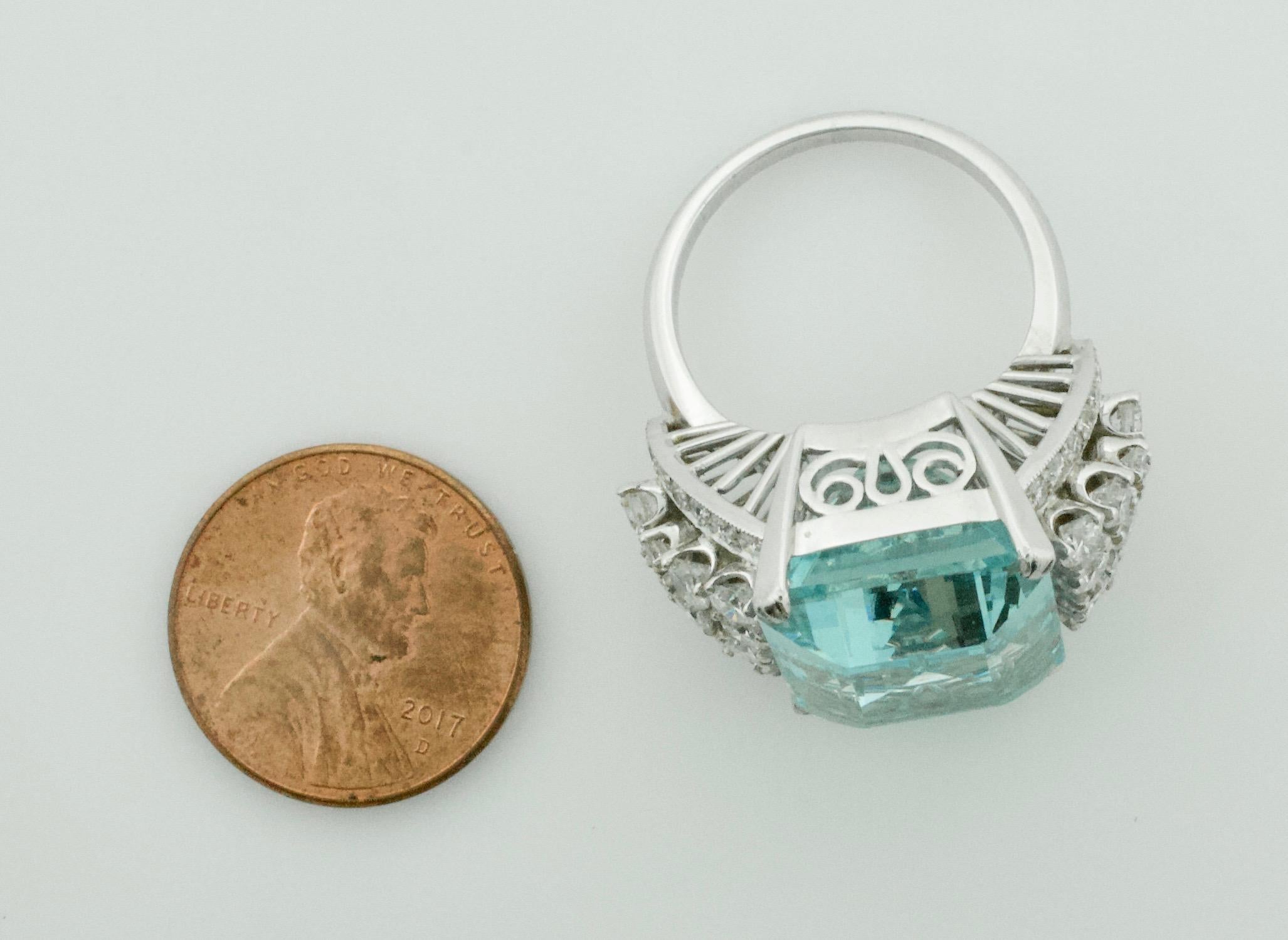 Aquamarine and Diamond Platinum Ring 20.00 Carat 1