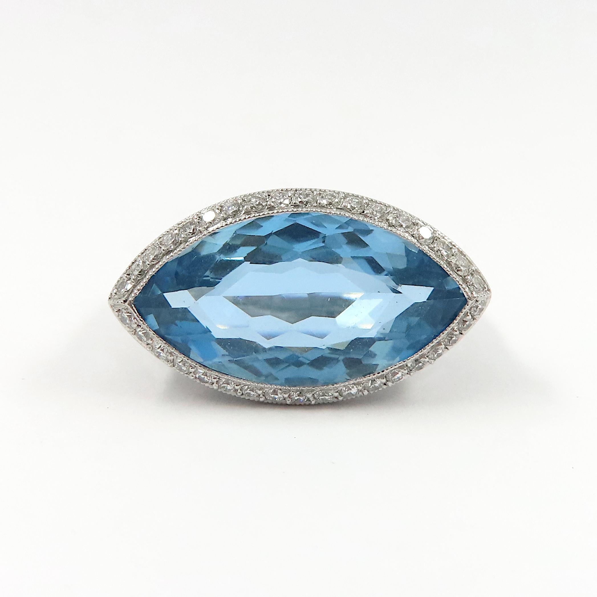 Marquise Cut Aquamarine and Diamond Platinum Ring For Sale