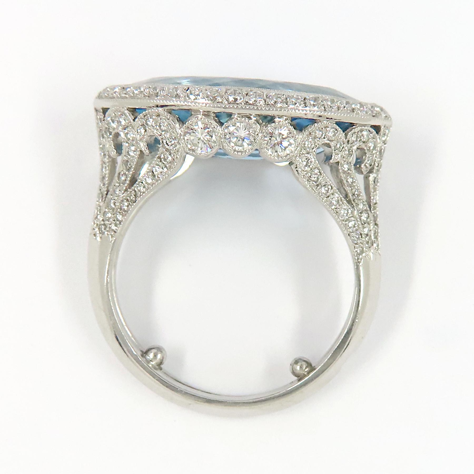 Women's Aquamarine and Diamond Platinum Ring For Sale