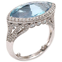 Aquamarine and Diamond Platinum Ring