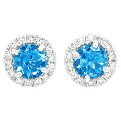 Aquamarine and Diamond Platinum Stud Earrings