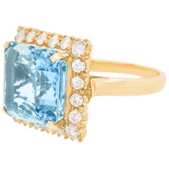 Aquamarine and Diamond Ring 14 Karat, circa 1950s, American