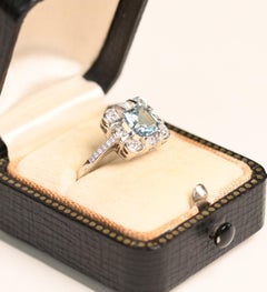 Aquamarine Halo Engagement Ring. Platinum Asscher Aquamarine Diamond Ring Floral