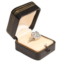 Aquamarine and Diamond Ring. Asscher Aquamarine Diamond Cluster Ring Platinum