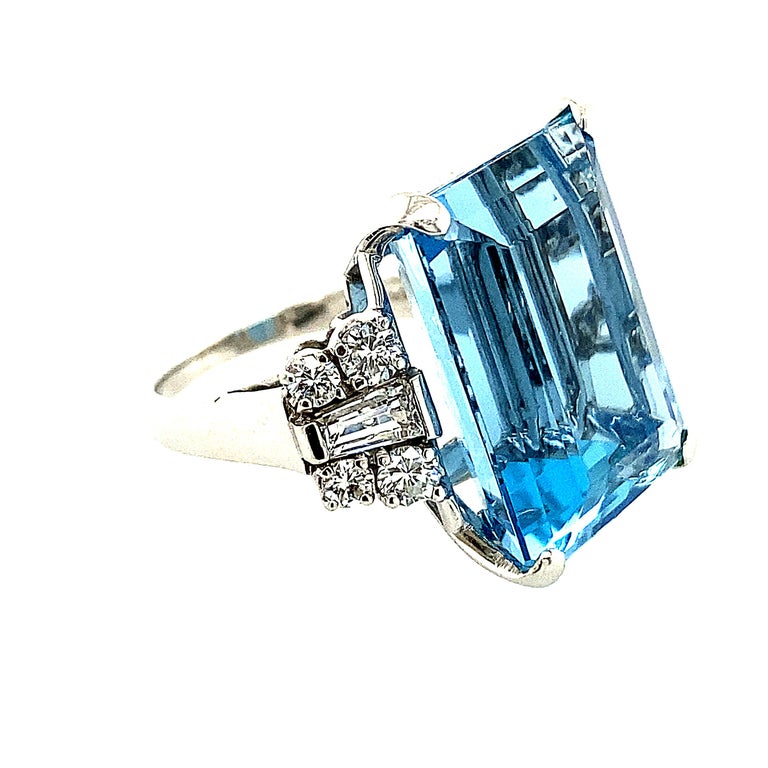 Art Deco Aquamarine and Diamond Ring Circa, 1950 For Sale
