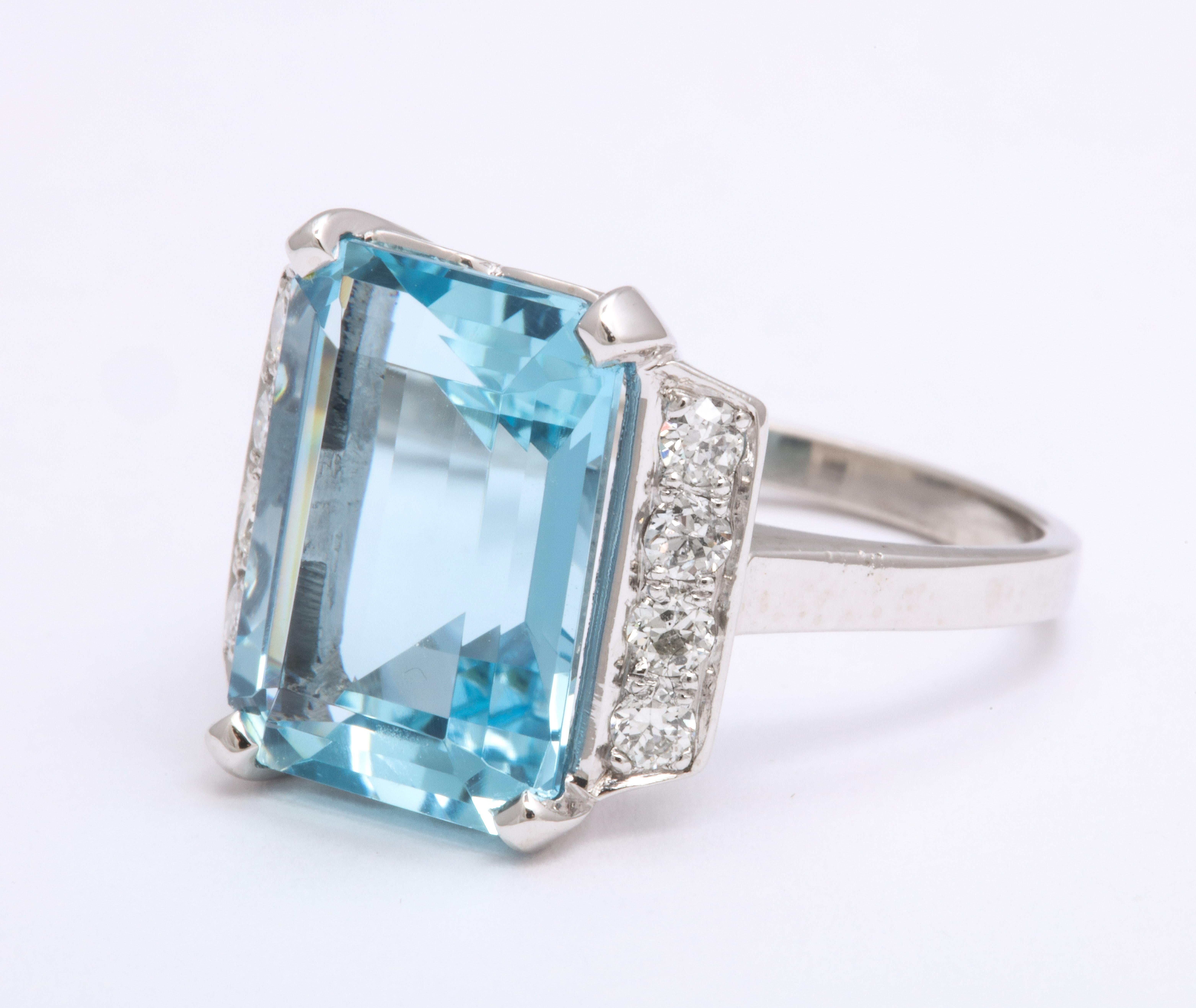 Emerald Cut Aquamarine and Diamond Ring