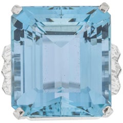 Retro Aquamarine and Diamond Ring