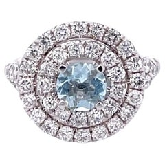 Anillo de Aguamarina y Diamante en Oro Blanco de 14K