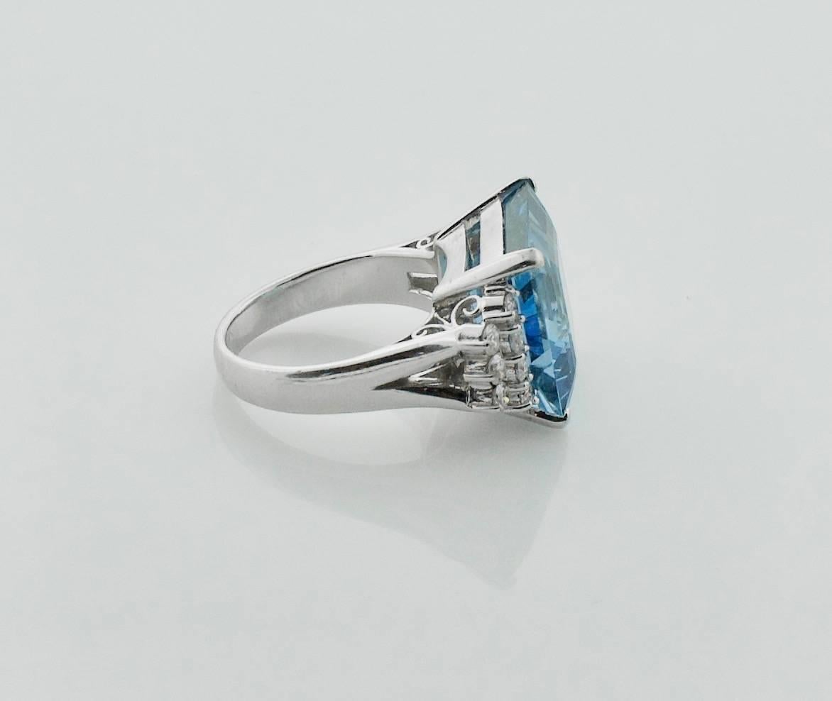 Emerald Cut Aquamarine and Diamond Ring in 18 Karat 