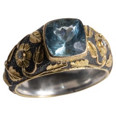 Aquamarine and Diamond Ring in 18K Gold and Sterling
