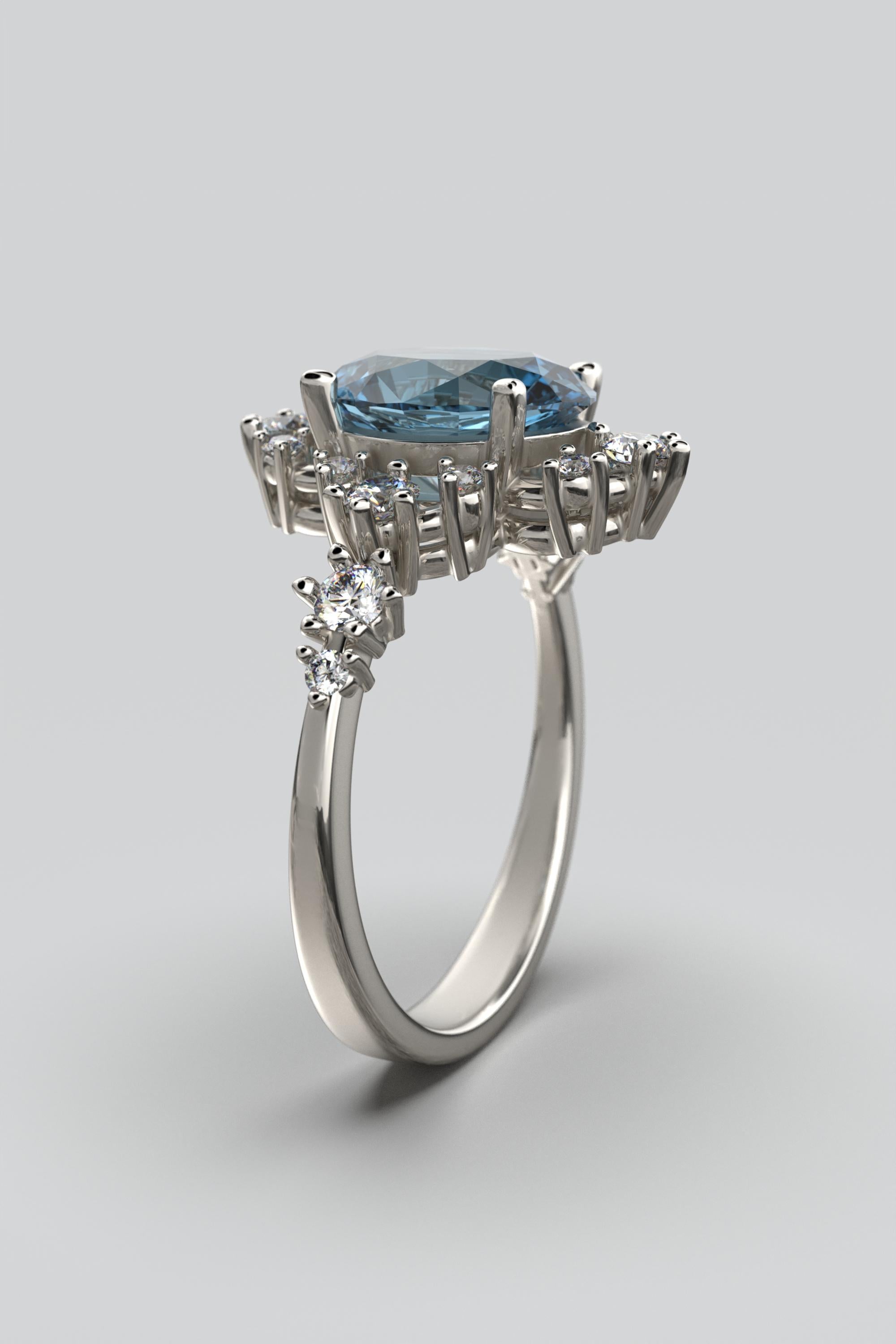 For Sale:  Aquamarine And Diamond Ring Made In Italy in 14k Solid Gold  Only Made to order 8