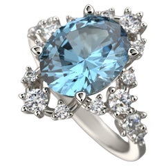 Aquamarine And Diamond Ring Made In Italy in 14k Solid Gold  Only Made to order