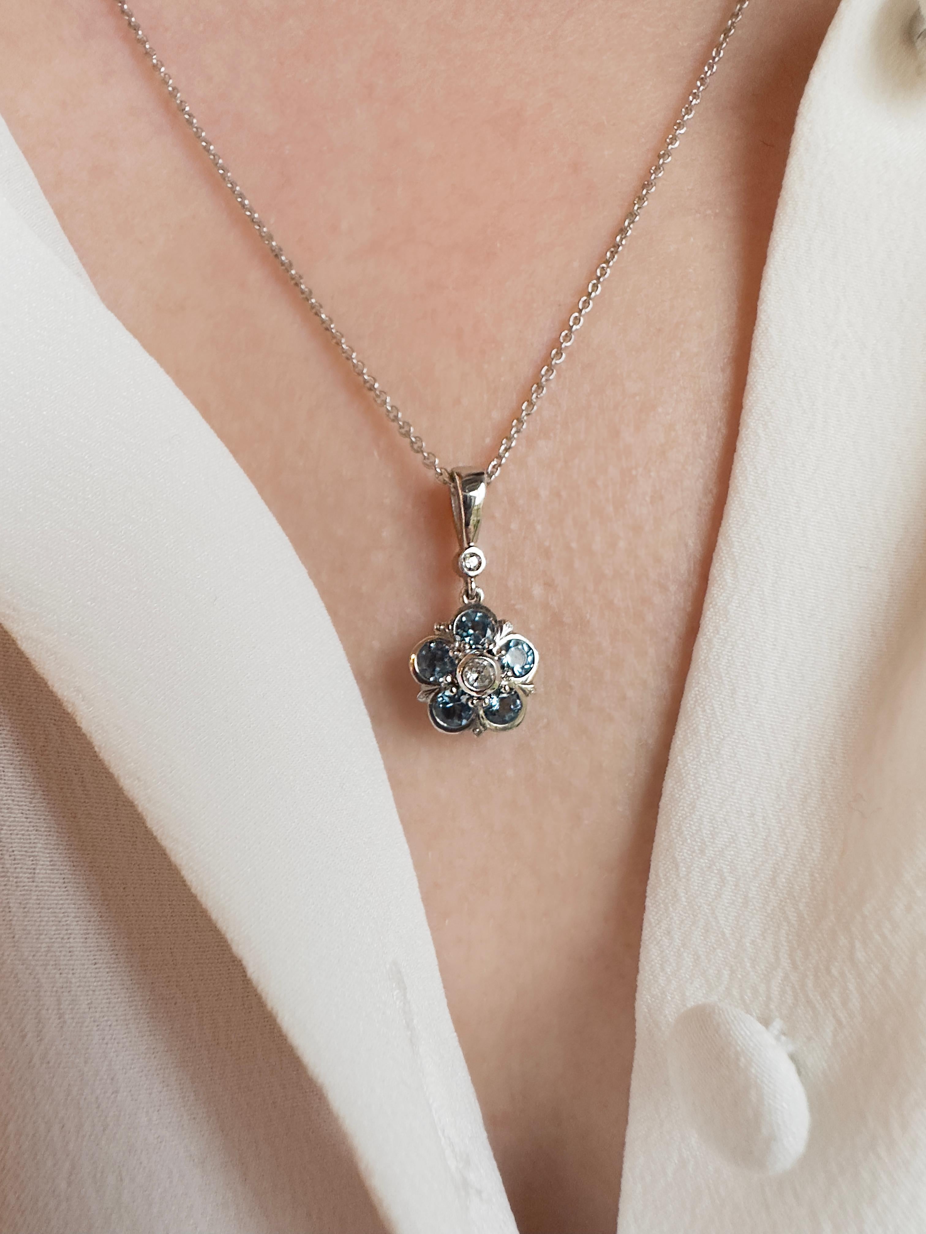 Tudor Aquamarine and Diamond Rose Floral Platinum Pendant Necklace For Sale