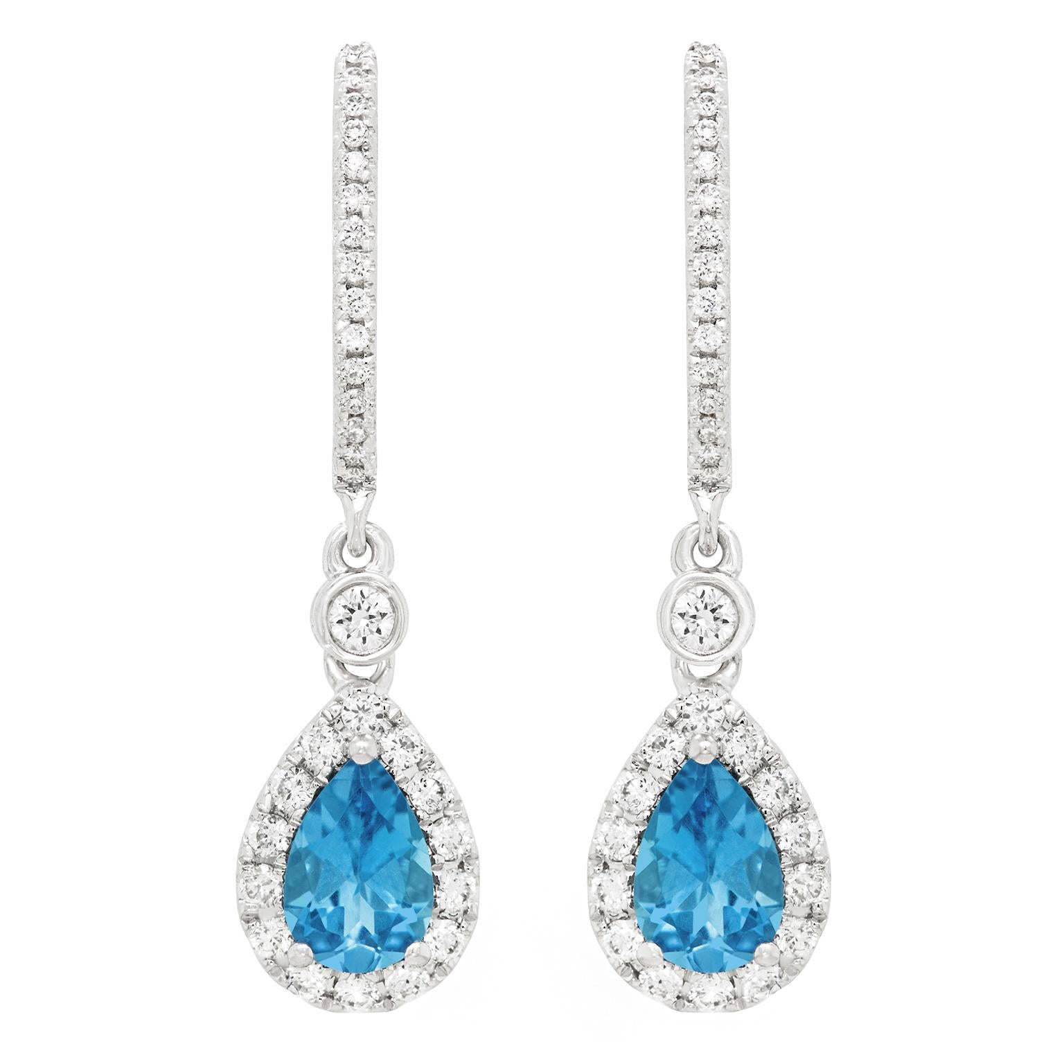 Pear Cut Aquamarine and Diamond-Set Gold Drop Earrings