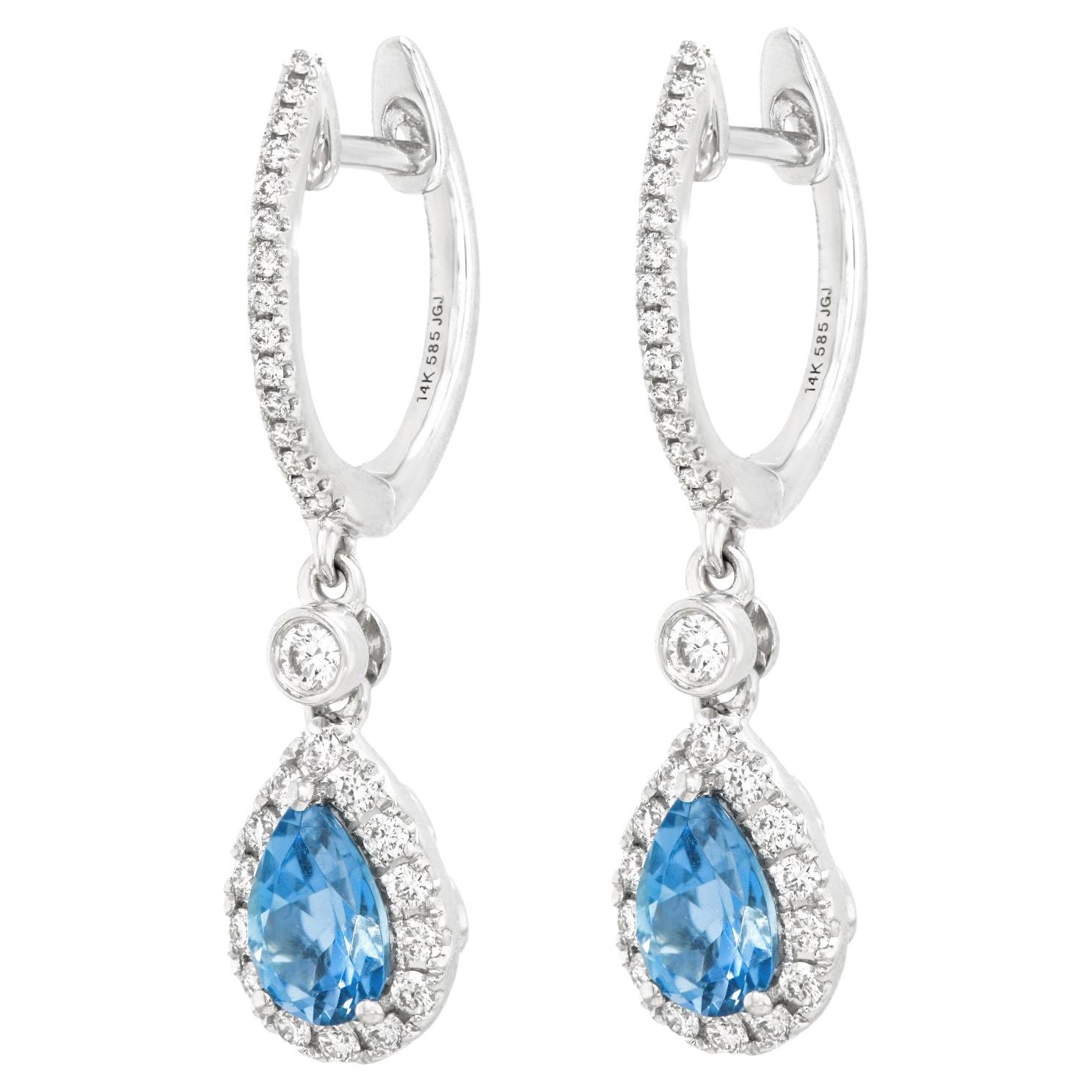 Aquamarine and Diamond-Set Gold Drop Earrings
