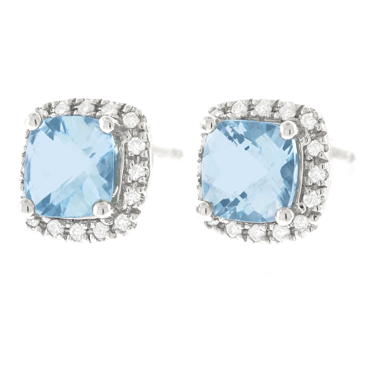 Aquamarine and Diamond Set Gold Earrings In Excellent Condition In Litchfield, CT