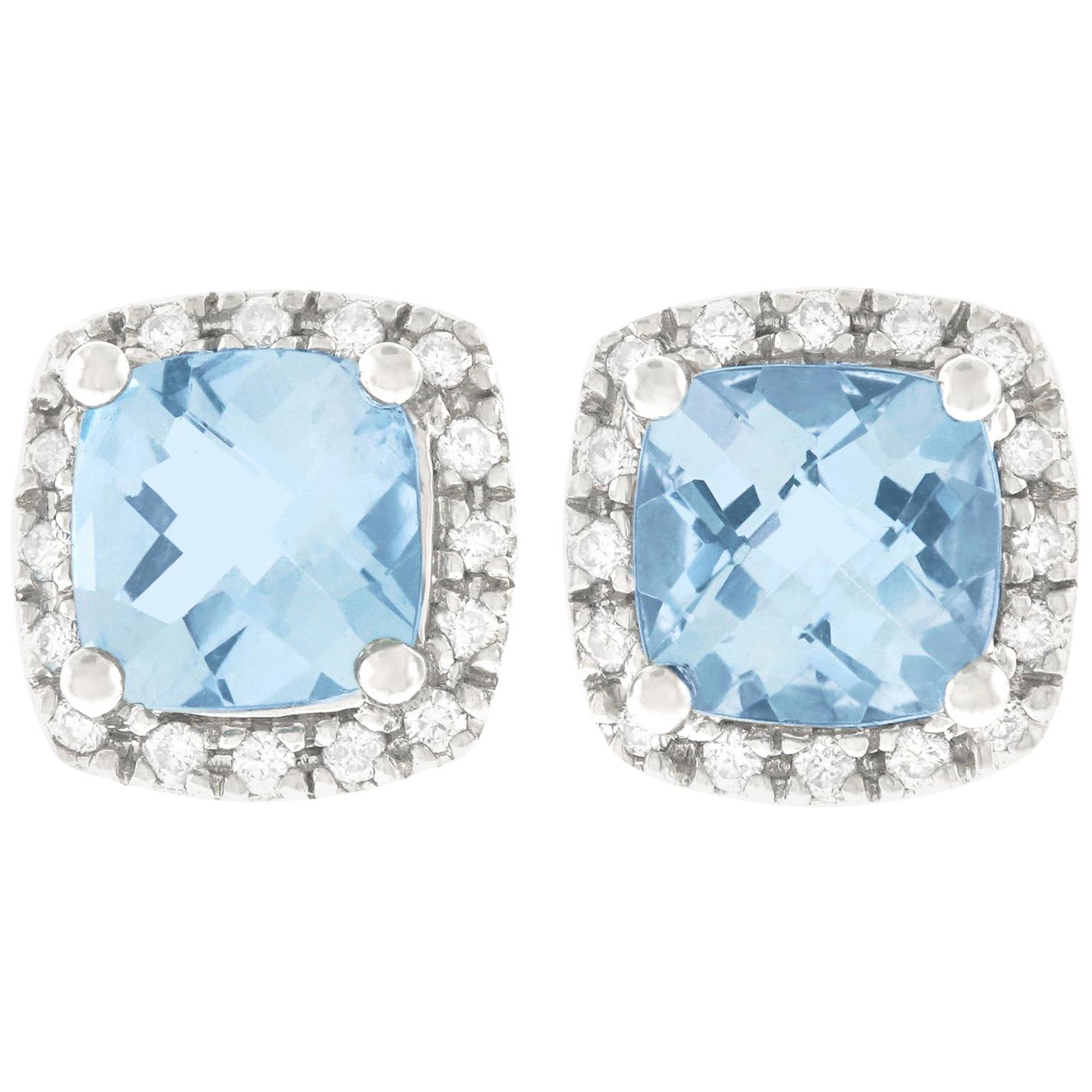 Aquamarine and Diamond Set Gold Earrings