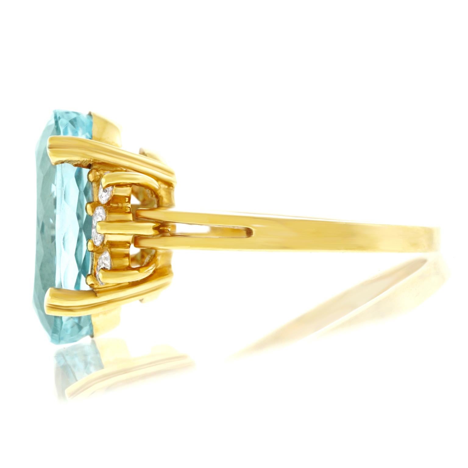 Aquamarine and Diamond Set Gold Ring 2