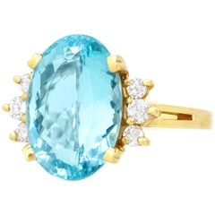 Aquamarine and Diamond Set Gold Ring